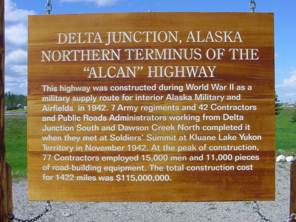 Delta Junction Alaska Highway Sign